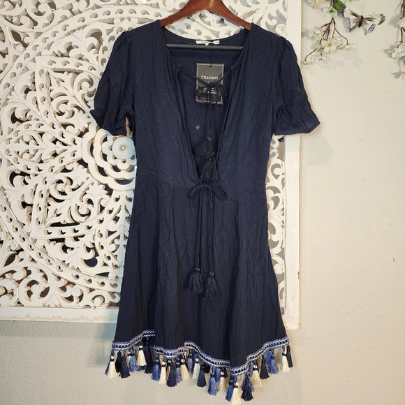 TULAROSA TALLULAH KEYHOLE BLUE TASSEL DRESS NWT SIZE MEDIUM - Picture 8 of 15